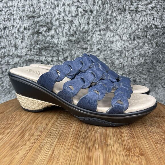 Jambu Romance Blue Platform Slide Block Heels Slip On Sandals Women's 8.5 M - Picture 1 of 9
